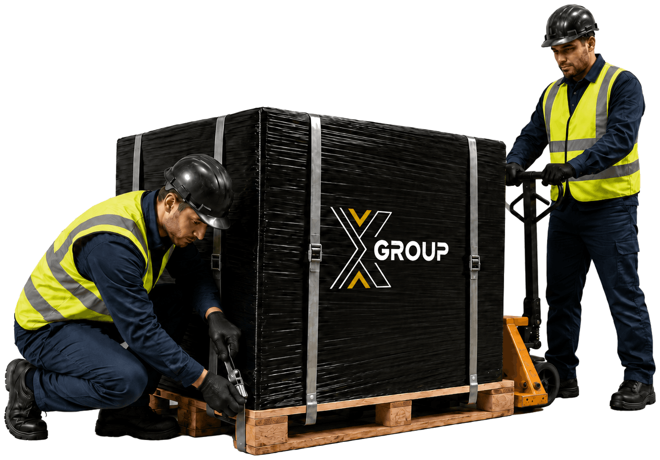X Group workers preparing a pallet